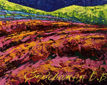 Vibrant Evening is approaching in the mountains oil painting by V. Zadorozhnya