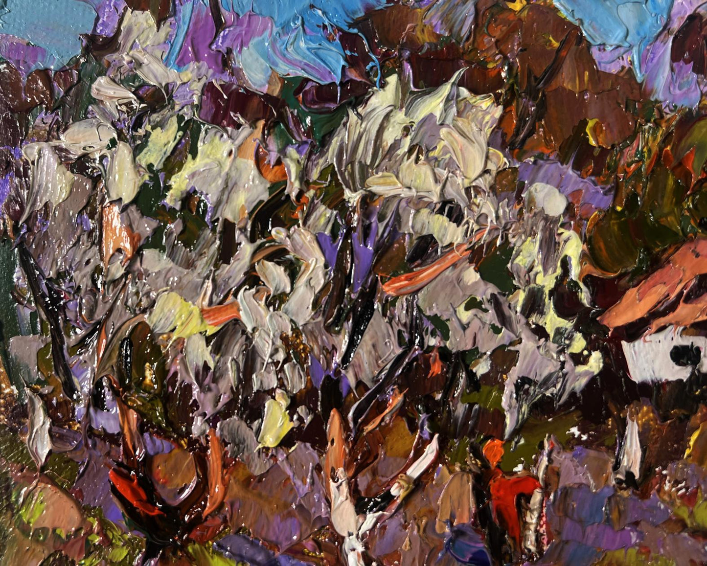 Vibrant oil painting Gardens in Bloom by Oleksiy Ivanyuk with bold colorful brushstrokes