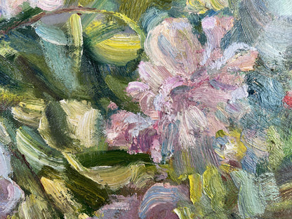 Vibrant impressionist oil painting Silent fragrance by Ivan Kovalenko, pink flower