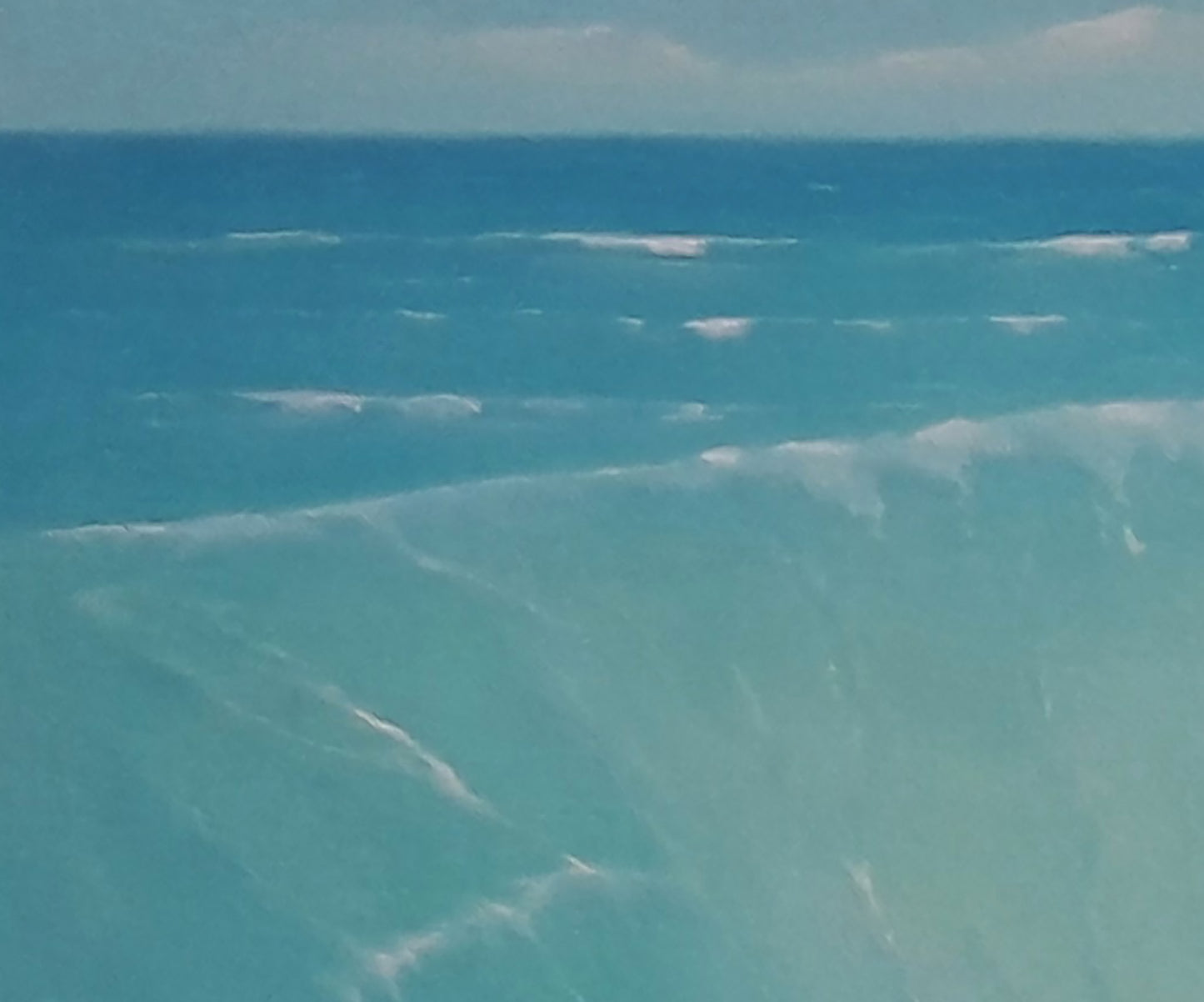 Vibrant turquoise waves by Vasily Korkishko oil painting Sea line above sky level
