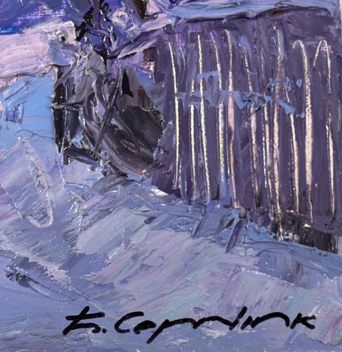 Oil painting Dear wintertime by Boris Serdyuk in purple blue impasto