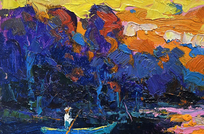 Vibrant impressionist oil painting Quiet fishing by Oksana Ivanyuk
