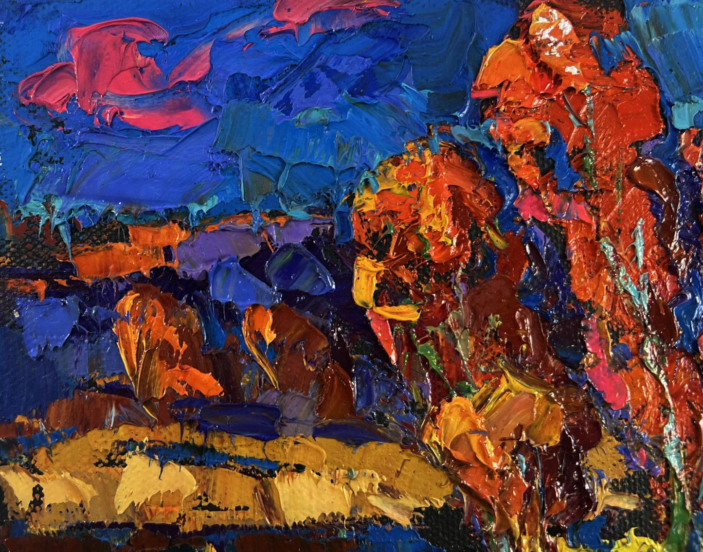 Vibrant impressionist oil painting Melody of the Wind and Whispers by Oksana Ivanyuk