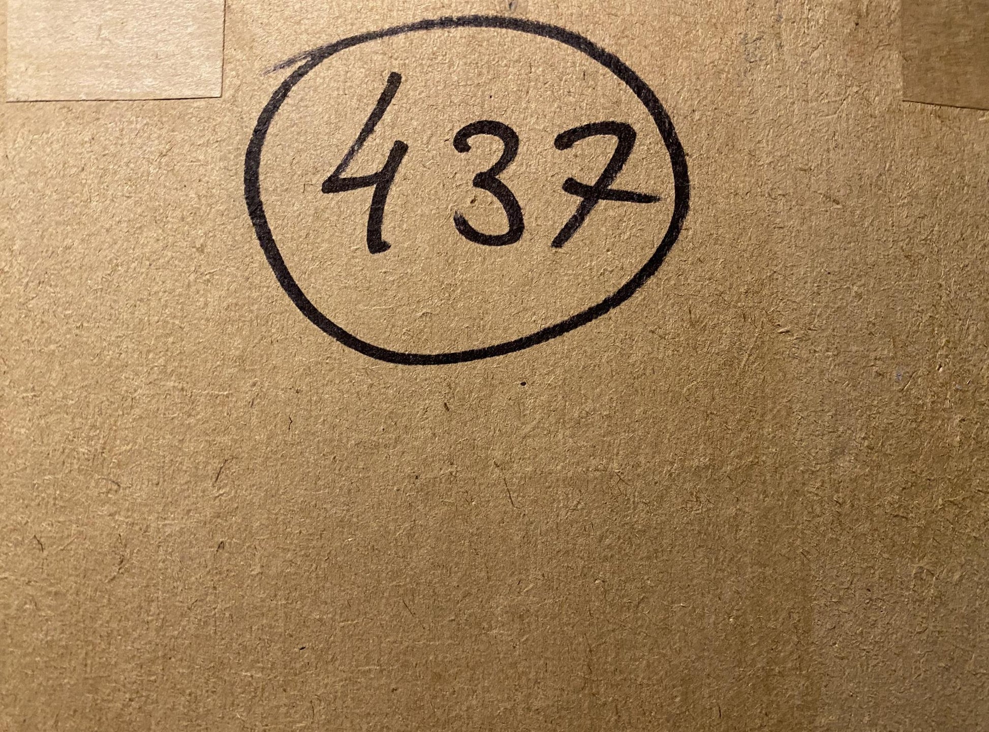 Back of Oil painting Street in Bakhchisarai by Mikhail Kobylenkov with circled black handwritten 437 on cardboard