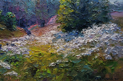 Textured impressionist oil painting of wildflowers landscape by Boris Serdyuk