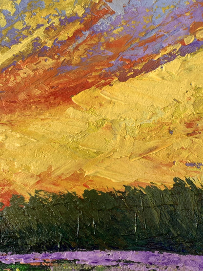 Vibrant impressionist oil painting Watching the sunset in the field V. Zadorozhnya