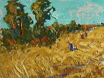 Oil painting Sunny day in the field by Oleksiy Ivanyuk, golden textured field
