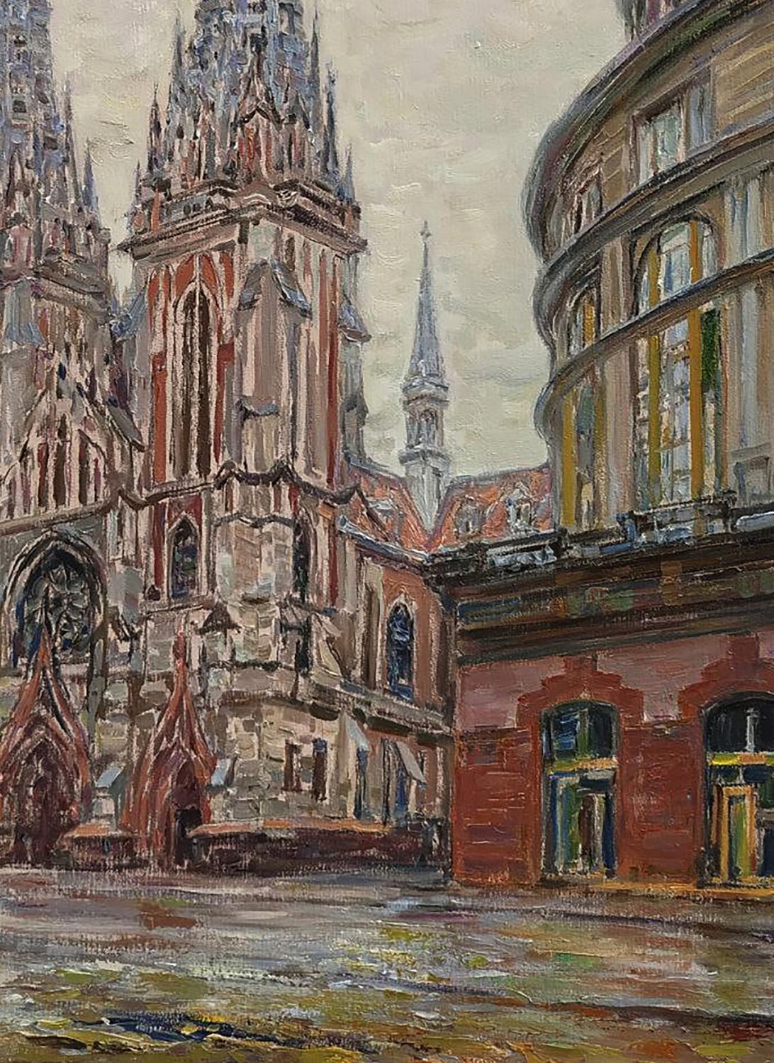 Oil painting of Church of St. Nicholas by Leonid Pavlenko, gothic cathedral