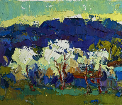 Vibrant impressionistic oil painting Beyond the Village by Oksana Ivanyuk