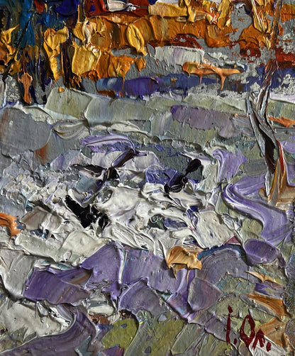 Oil painting Quiet winter evening by Oleksiy Ivanyuk impasto abstract