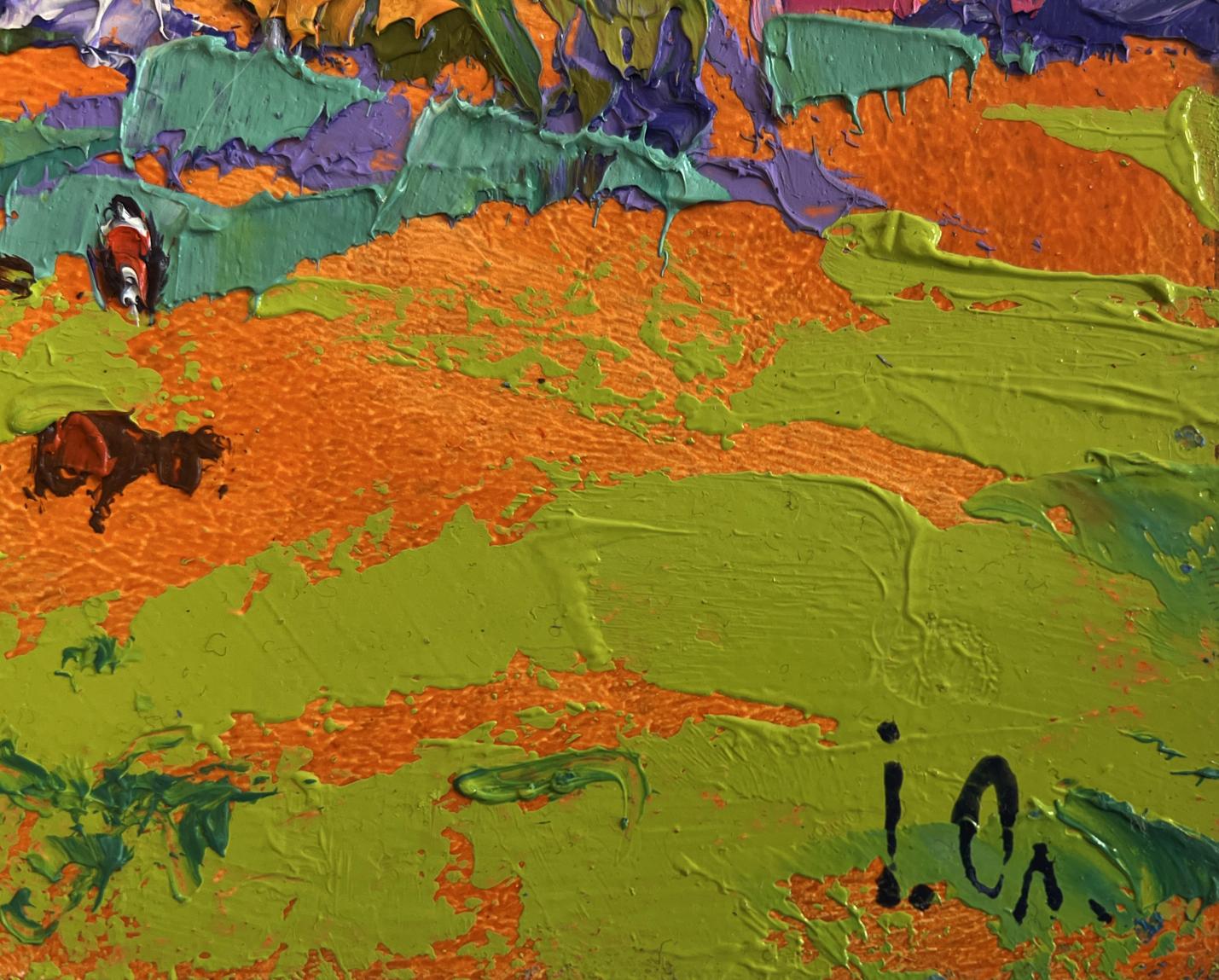 Vibrant oil painting In the Sunny Meadows by Oleksiy Ivanyuk with abstract animals