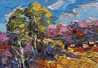 Vibrant impressionist oil painting Golden autumn field by Oksana Ivanyuk