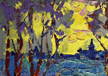 Oil painting Winter evening with yellow sunset by Oleksiy Ivanyuk