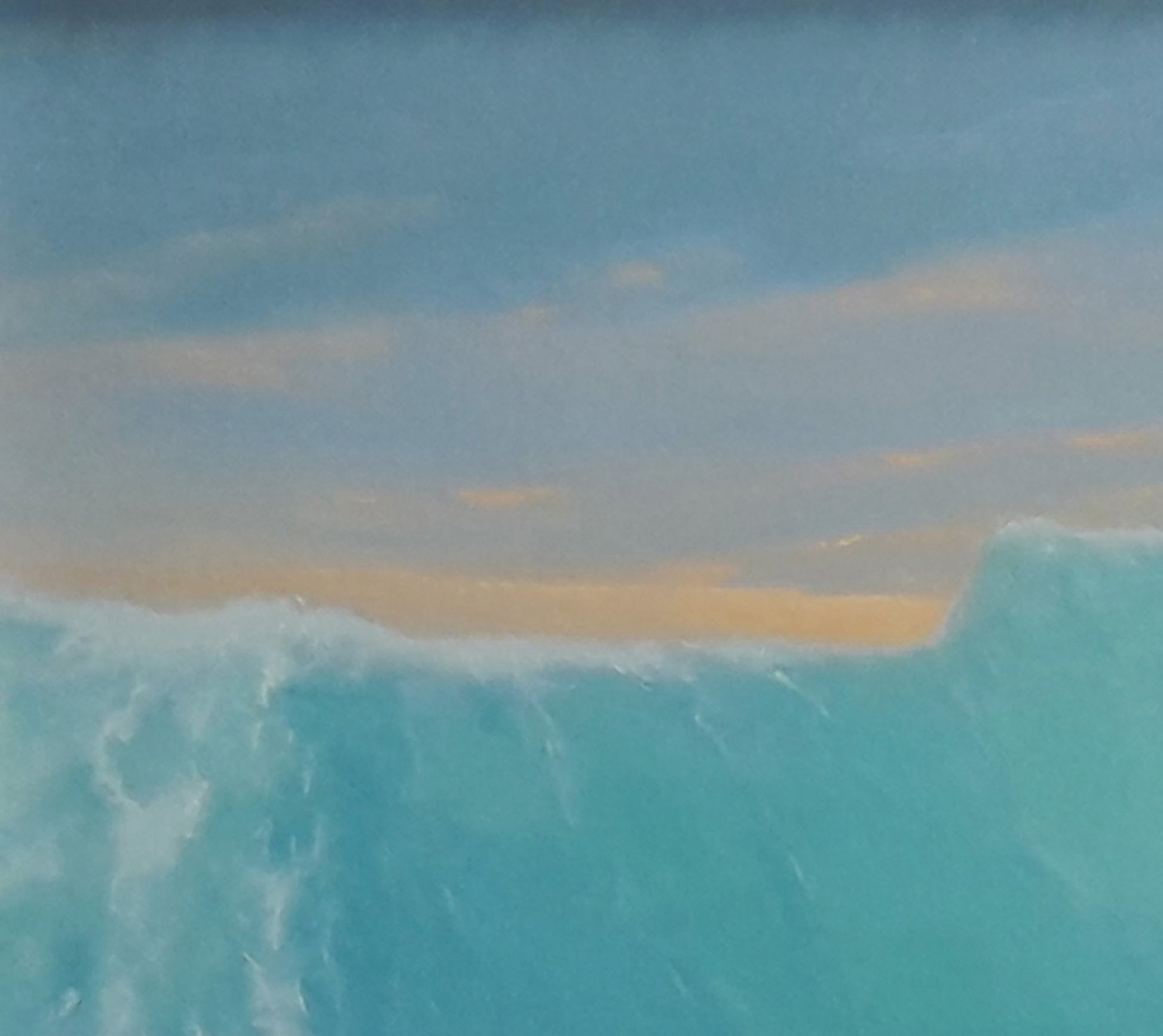 Vibrant turquoise ocean wave crashing on horizon in Vasily Korkishko oil painting