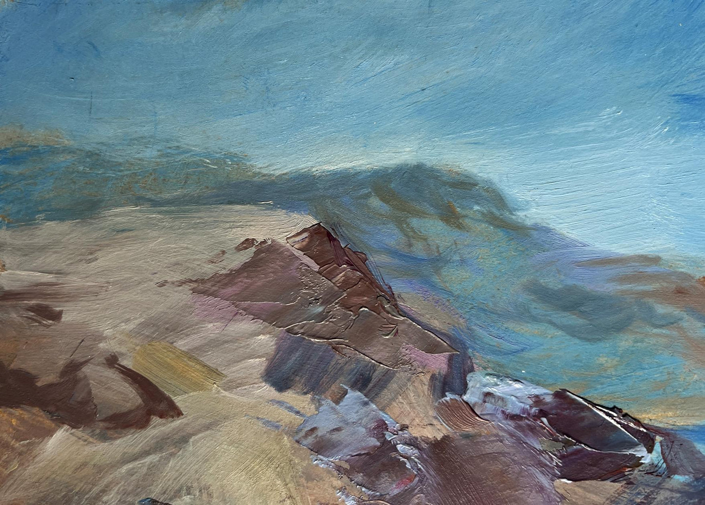 Textured oil painting of sea waves beating against rugged coastal rocks by Yuriy Suprunchuk