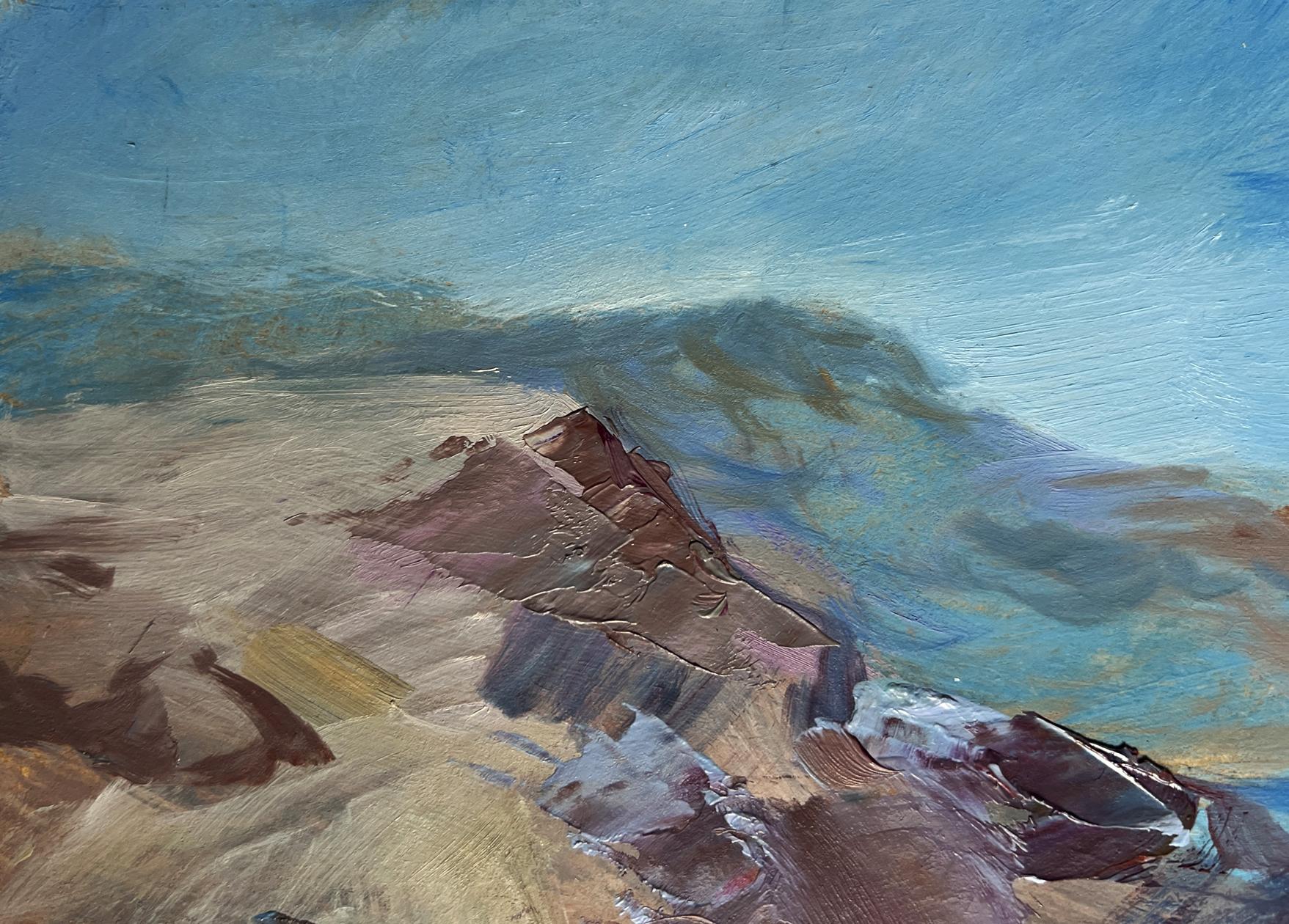 Textured oil painting of sea waves beating against rugged coastal rocks by Yuriy Suprunchuk