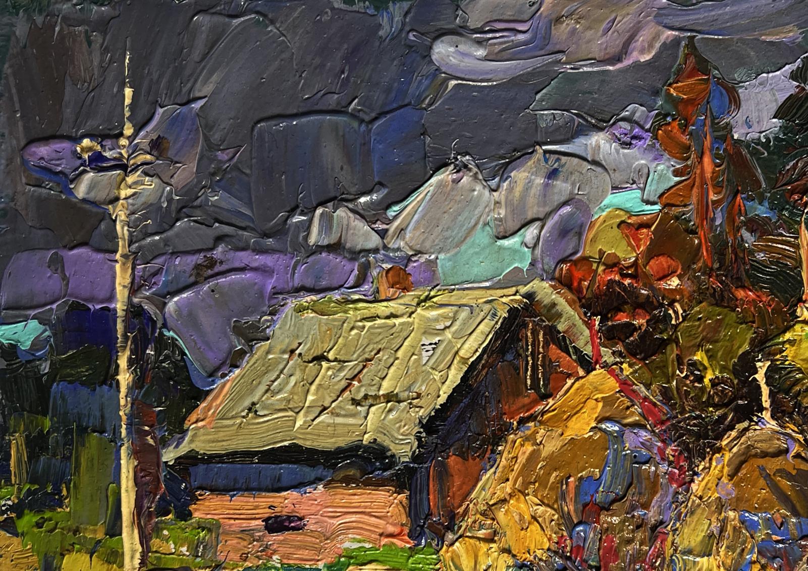 Oil painting In the village after the rain by Oksana Ivanyuk, rustic cottage