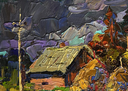 Oil painting In the village after the rain by Oksana Ivanyuk, rustic cottage