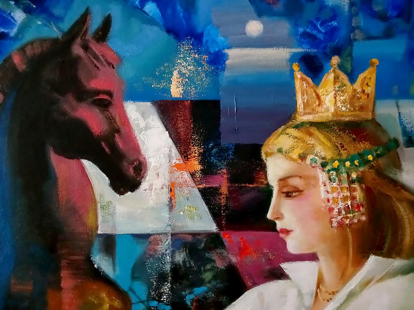 Abstract oil painting of regal Queen Anatoly Tarabanov with golden hair