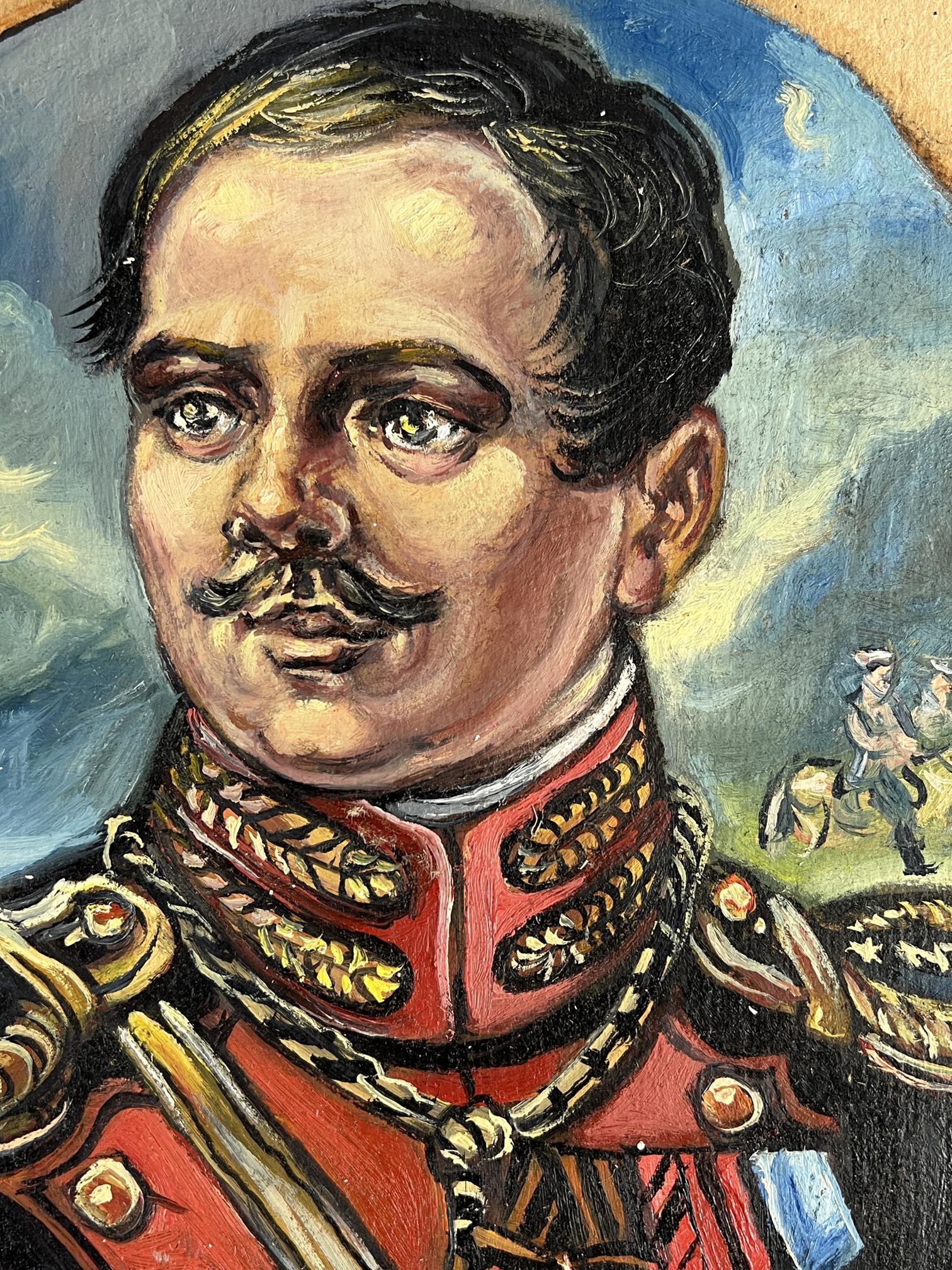 Vibrant oil painting portrait of Alexander Litvinov in ornate red military suit