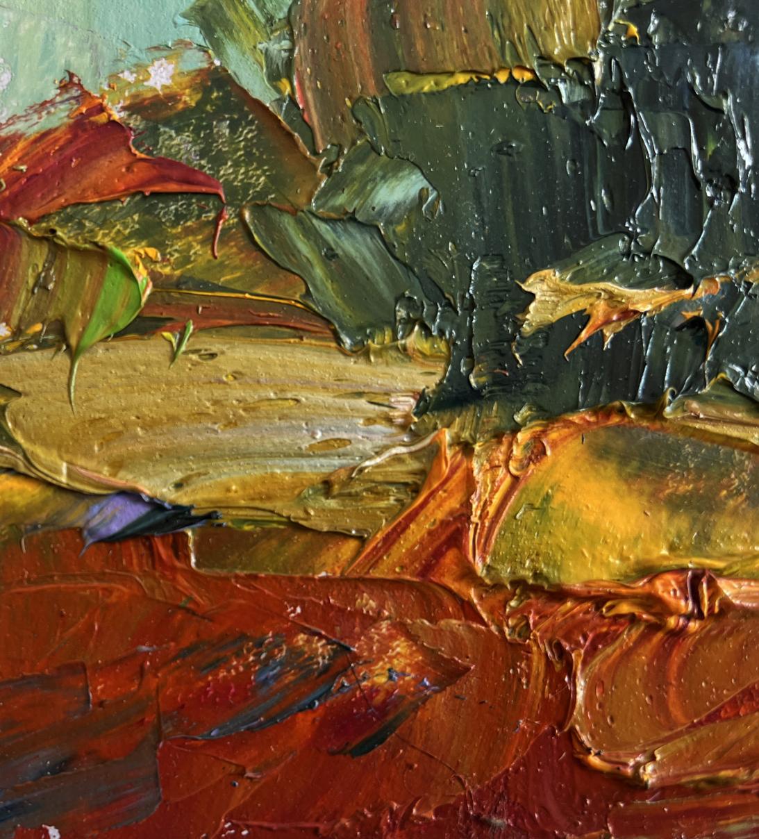 Oil painting Autumn days by the river by Boris Serdyuk, impasto textures