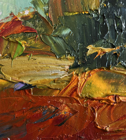Oil painting Autumn days by the river by Boris Serdyuk, impasto textures