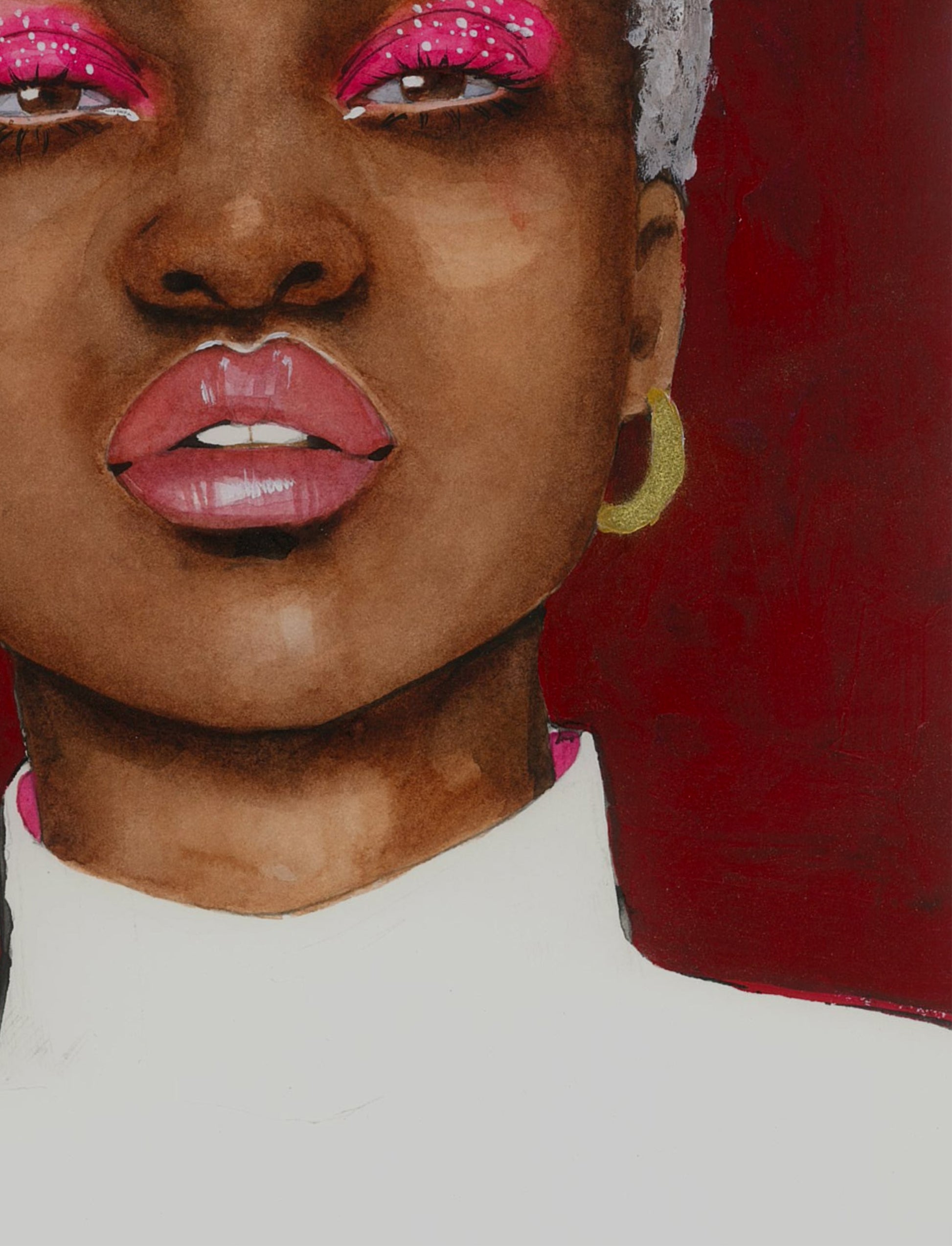 Watercolor portrait Bold Elegance by Victoria Kagalovska, pink eyeshadow