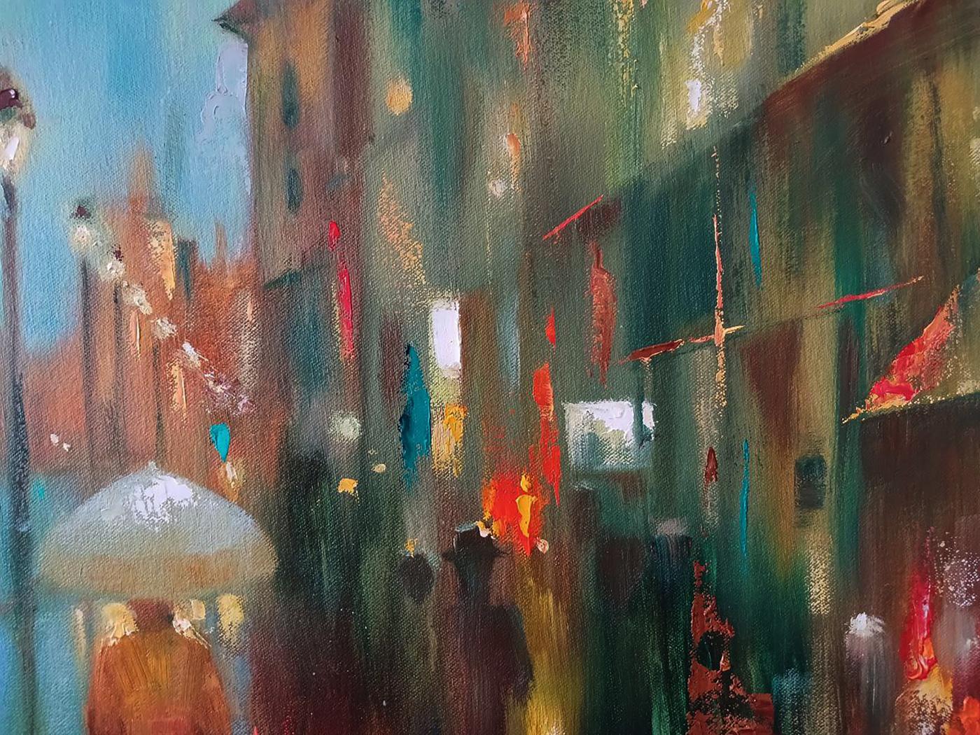 Abstract oil painting Rainy evening by Anatoly Tarabanov