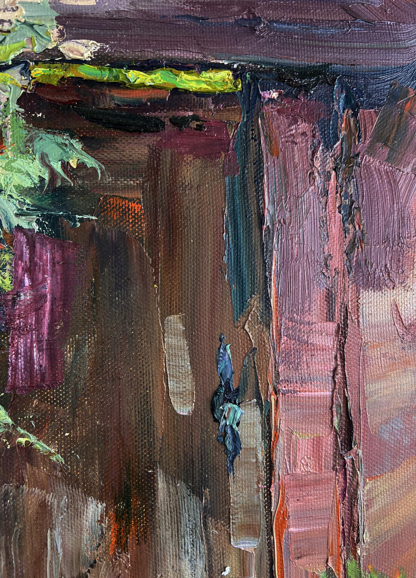 Oil painting Natures invitation by Alexander Cherednichenko, abstract impasto in purples, browns, greens
