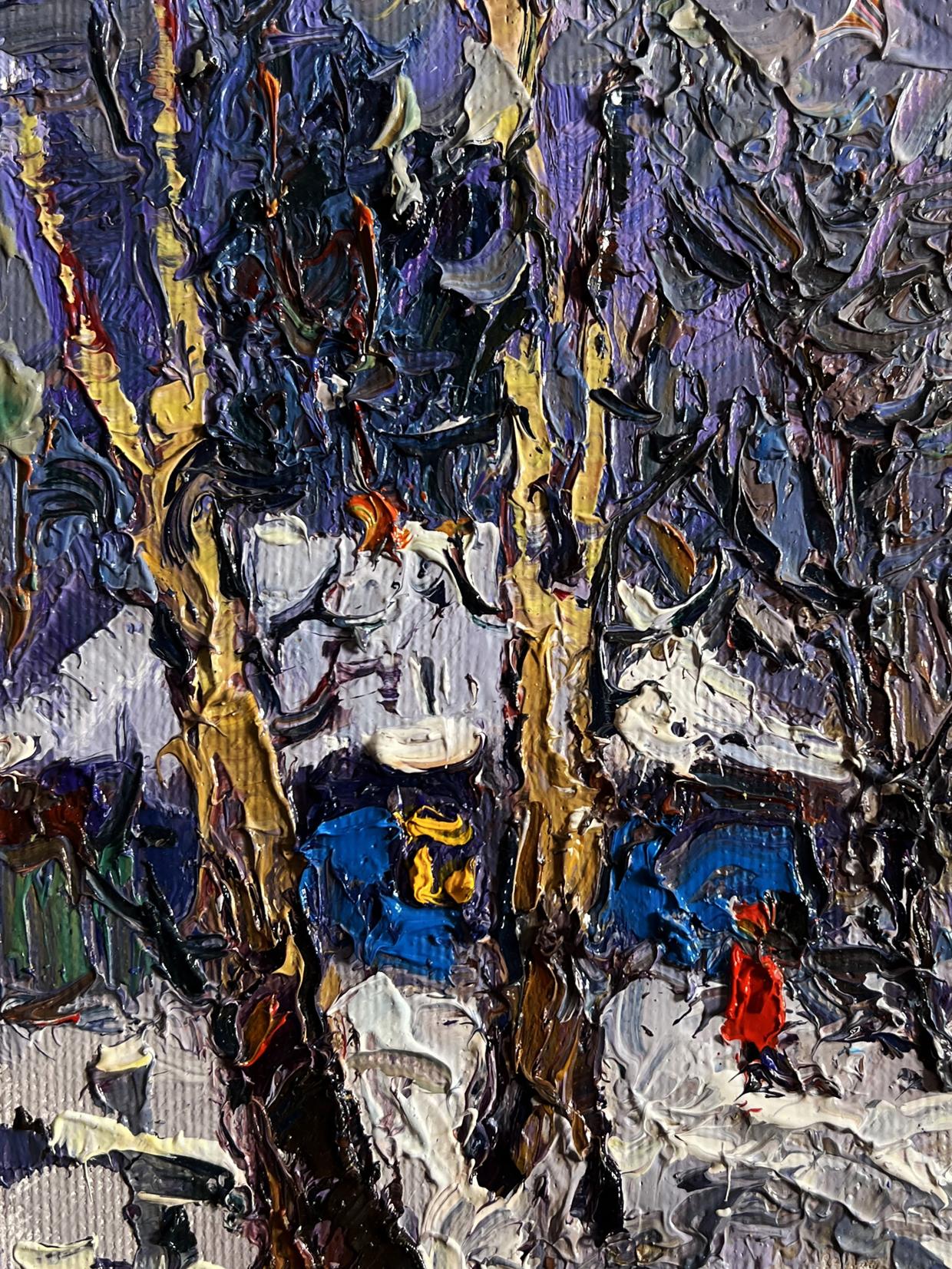 Oil painting The winter night came quickly by Oksana Ivanyuk in blue gold red