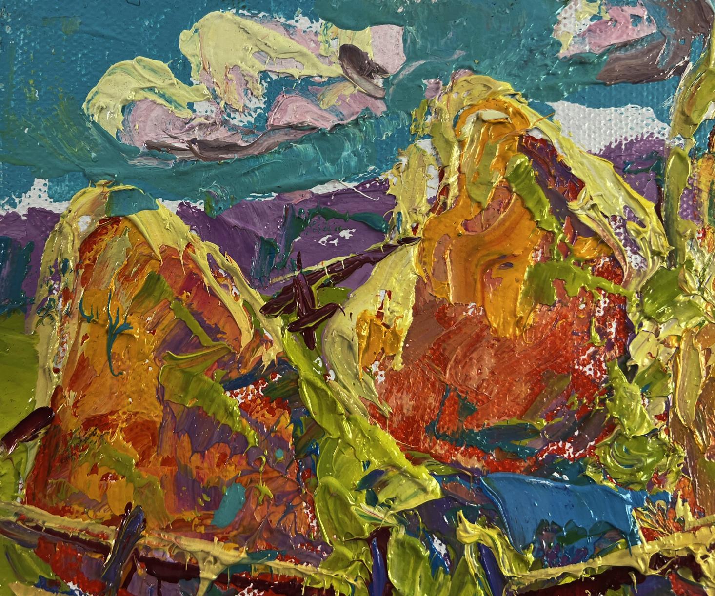 Vibrant impressionist oil painting of rugged mountains by Oleksiy Ivanyuk