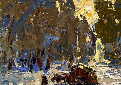 Oil painting Winter evening in the forest by Oleksiy Ivanyuk impasto art