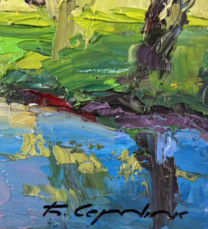 Vibrant impressionist oil painting Willows over the water by Boris Serdyuk