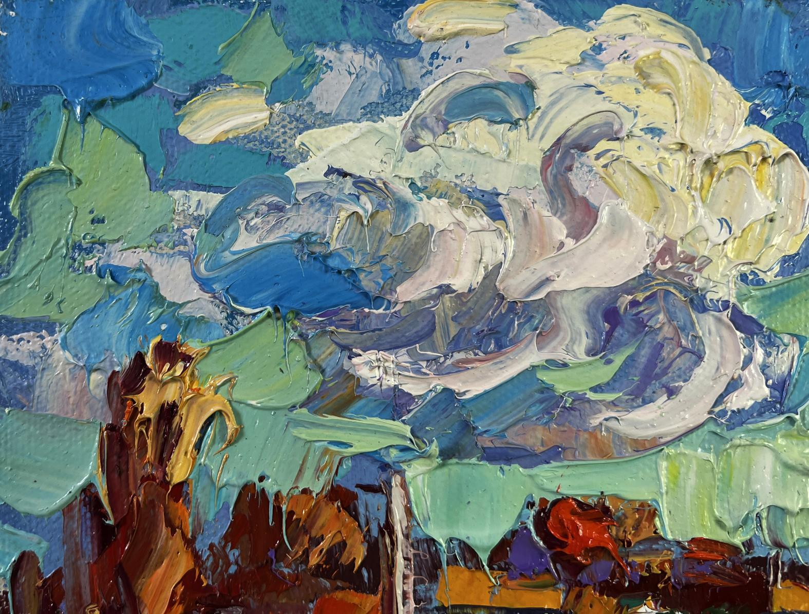 Vibrant impressionist oil painting Peace of the sky over the quiet earth by Oksana Ivanyuk