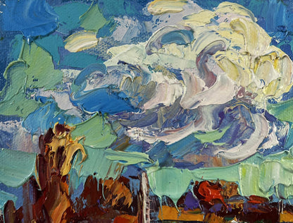 Vibrant impressionist oil painting Peace of the sky over the quiet earth by Oksana Ivanyuk