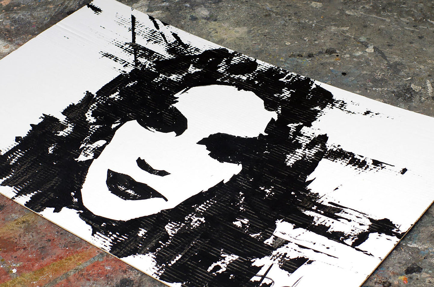Black and white stencil portrait by Dima Filatov, Acrylic Face painting