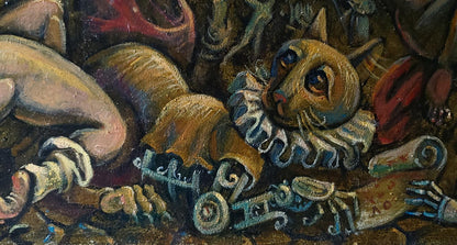 Golden cat with white ruffled collar in Eclipse oil painting by Daniil Litvinov