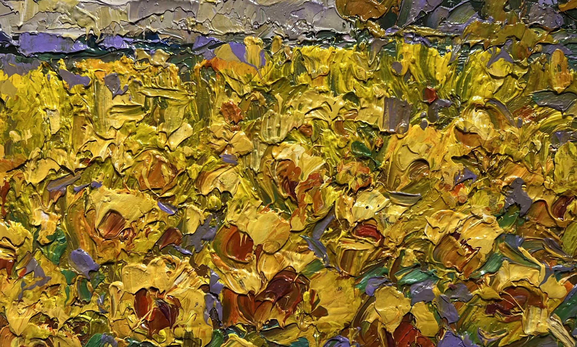 Oil painting Field of sunflowers by Oleksiy Ivanyuk with impasto strokes