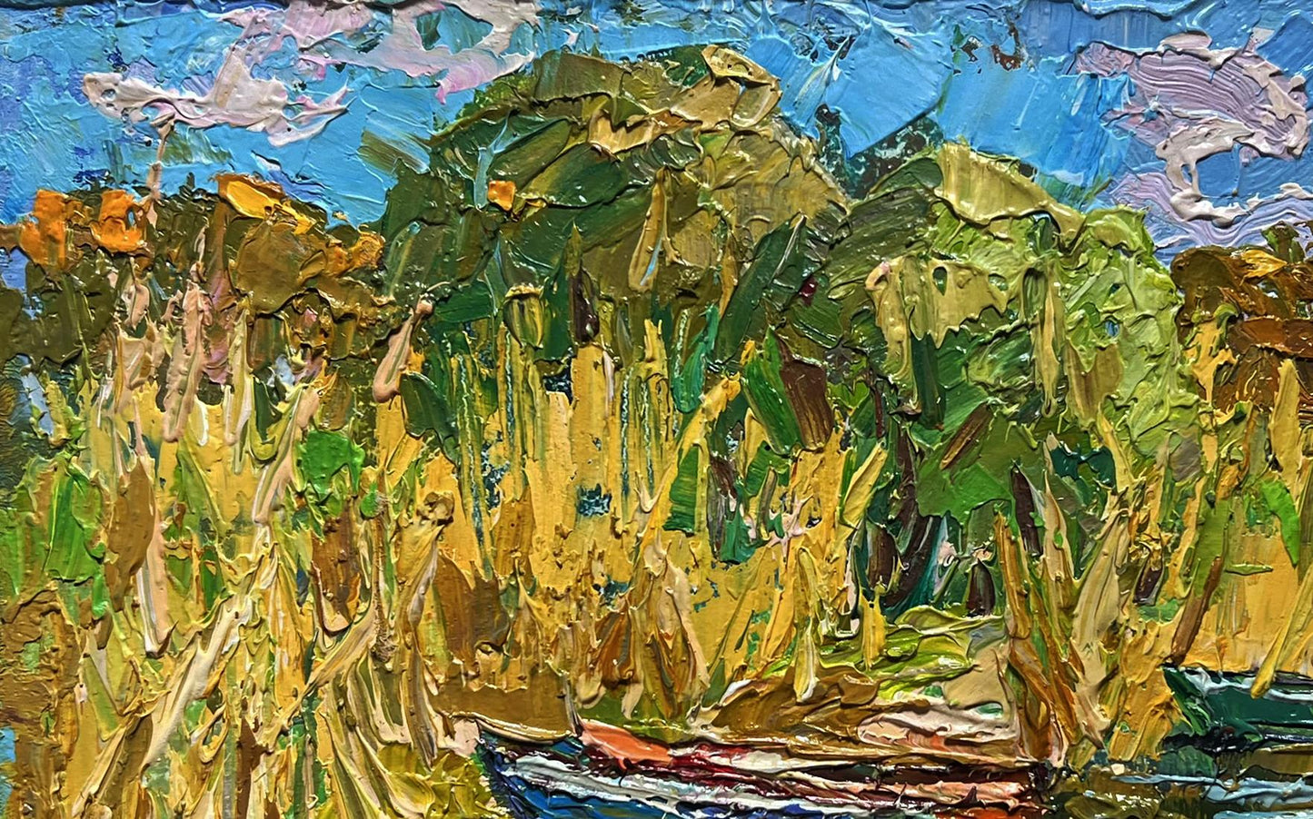 Vibrant impressionist oil painting of boats on shore by Oleksiy Ivanyuk