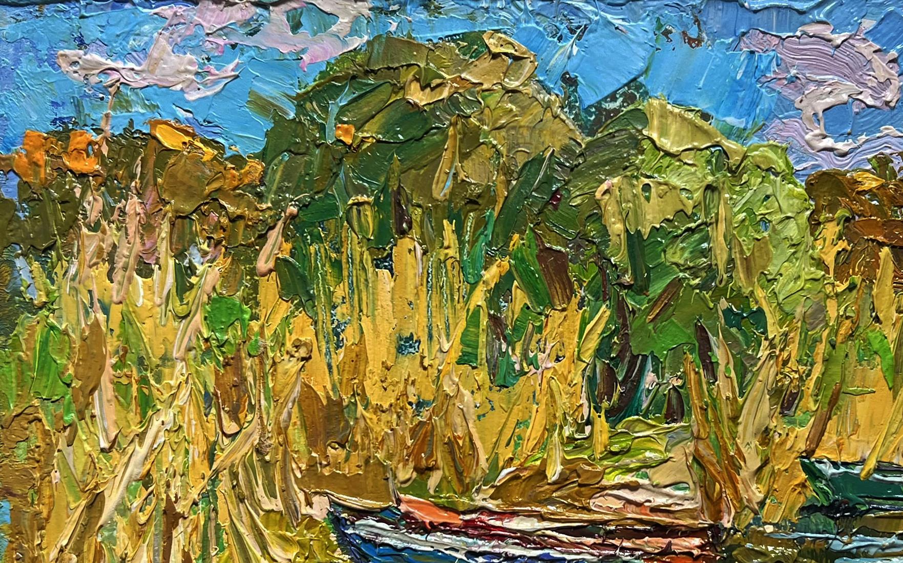 Vibrant impressionist oil painting of boats on shore by Oleksiy Ivanyuk