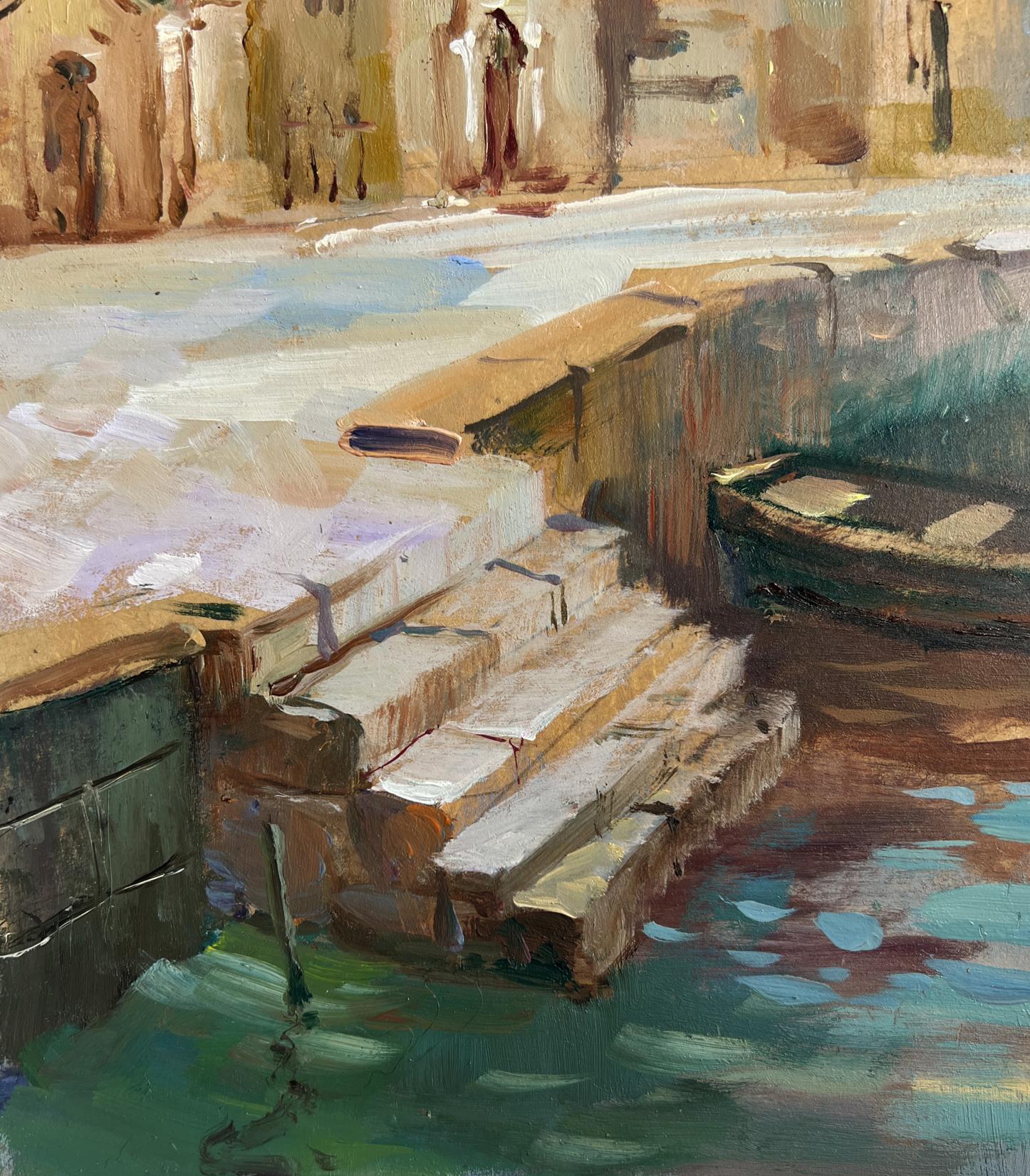 Rustic stone staircase to canal in Yuriy Suprunchuk oil painting