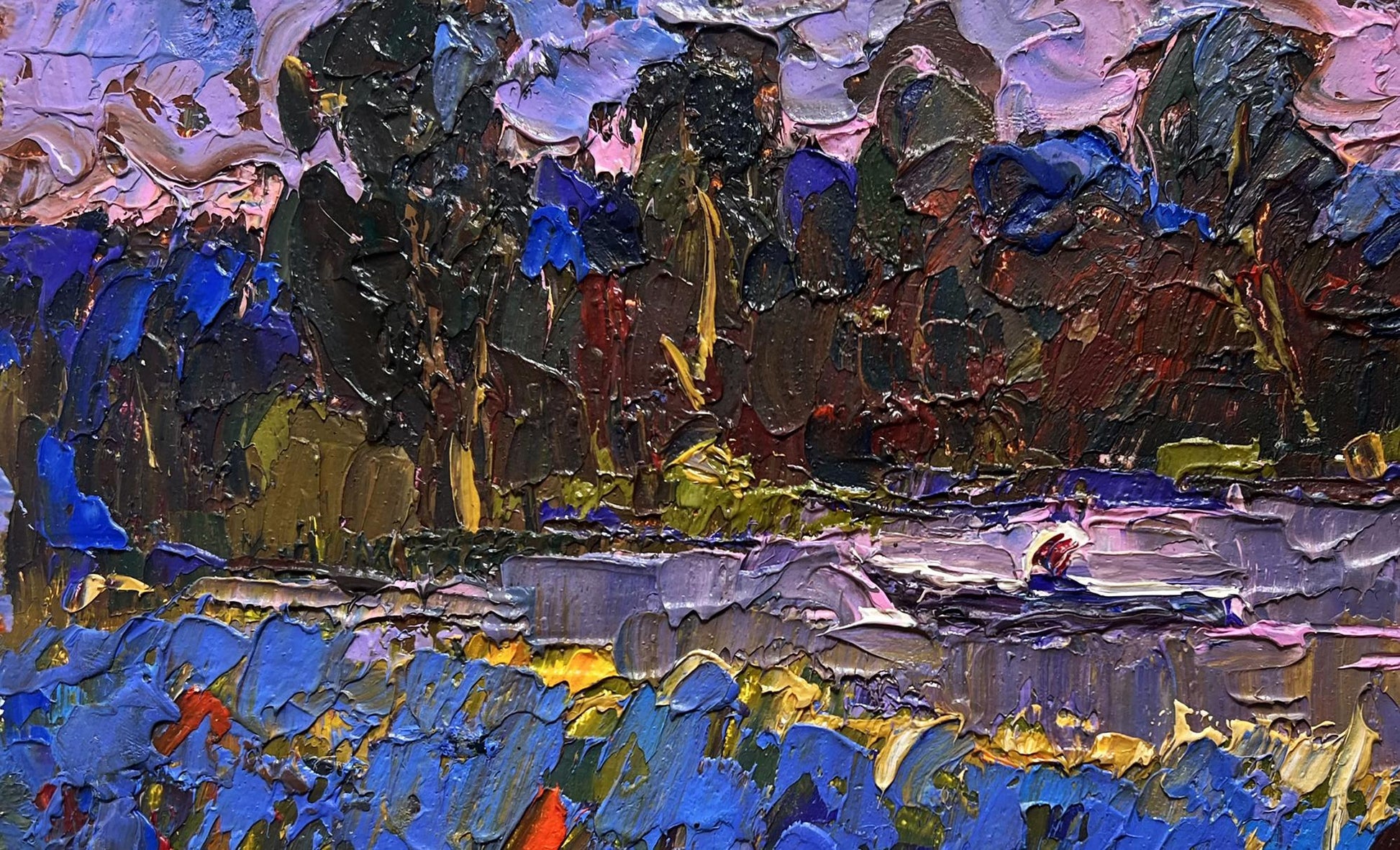Vibrant impressionist oil painting In the Evening by the Lake and the Field by Oleksiy Ivanyuk