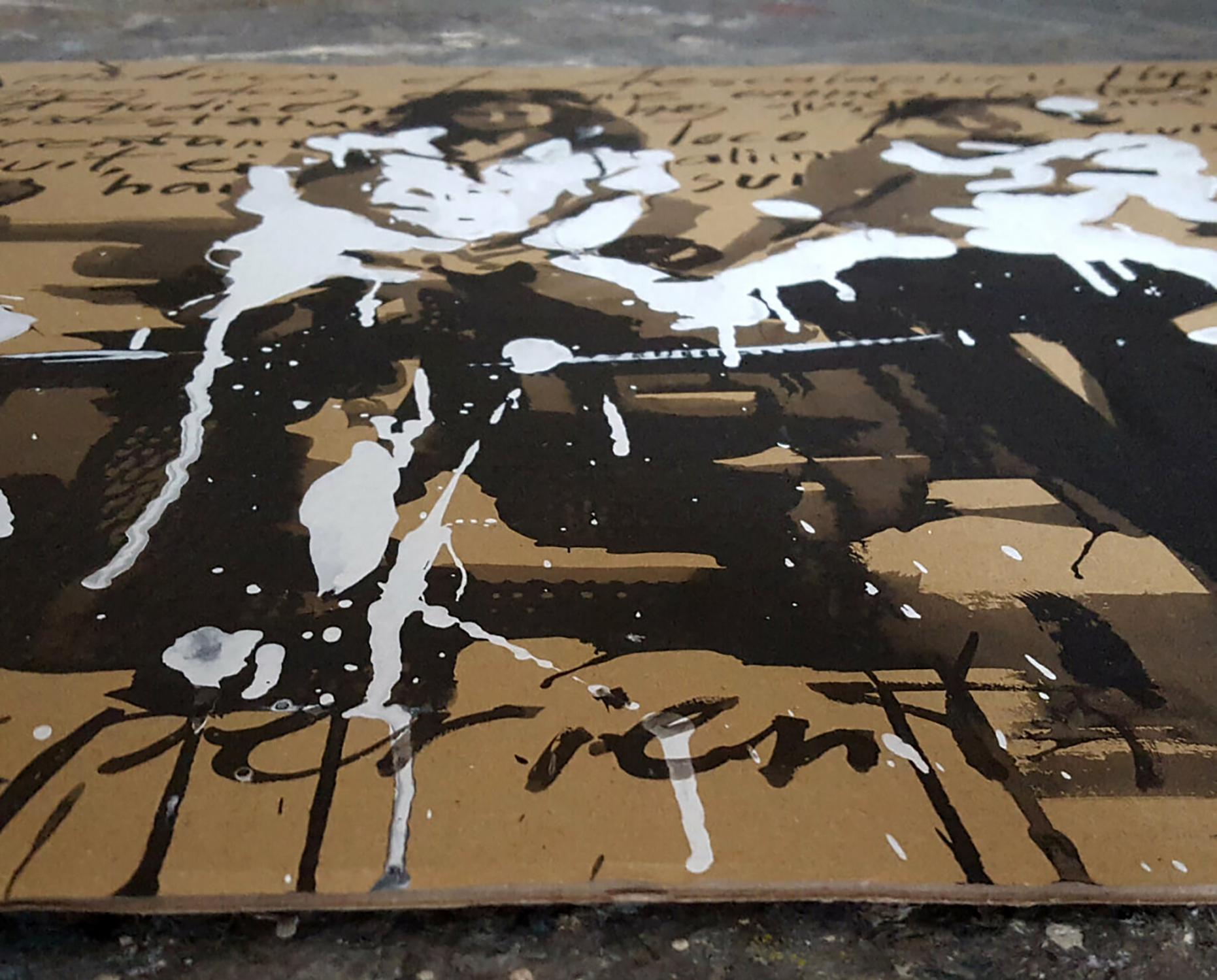 Black and white graffiti Hippocratic Oath acrylic painting by Dima Filatov on cardboard