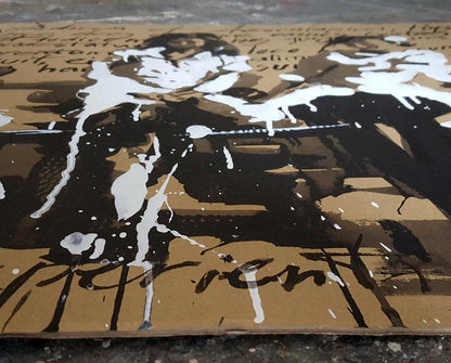 Black and white graffiti Hippocratic Oath acrylic painting by Dima Filatov on cardboard