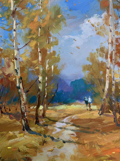 Oil painting of autumn birch forest by Yuriy Suprunchuk