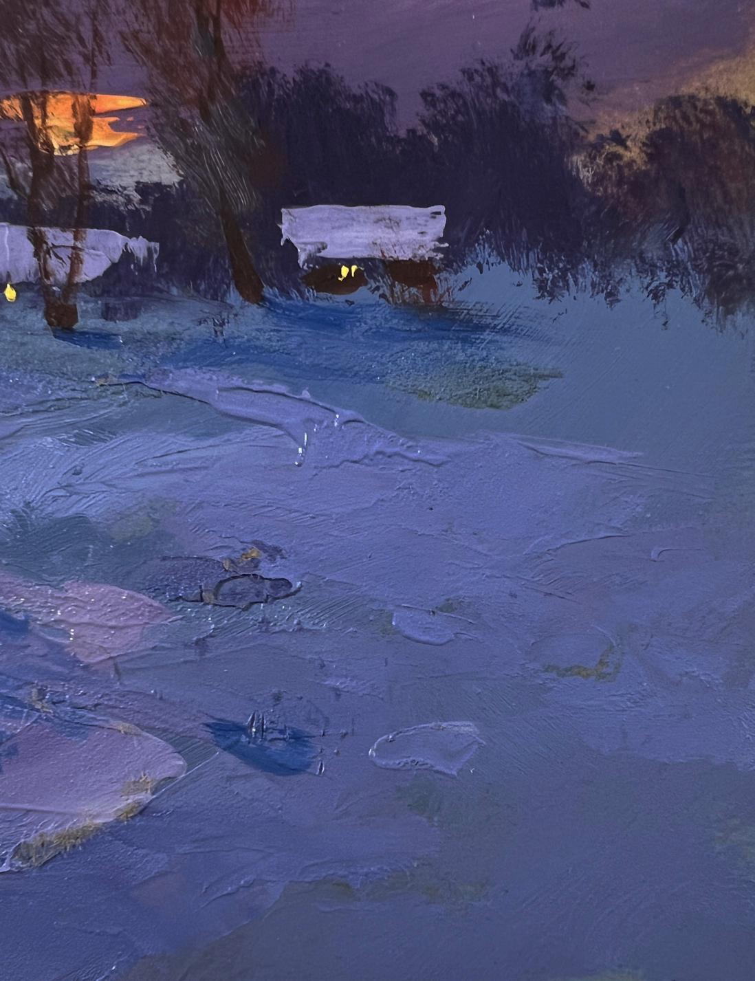 Oil painting Winter sunset by Yuriy Suprunchuk: twilight landscape