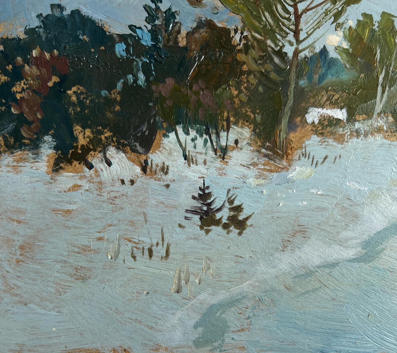 Textured impressionist oil painting Winter twilight by Yuriy Suprunchuk