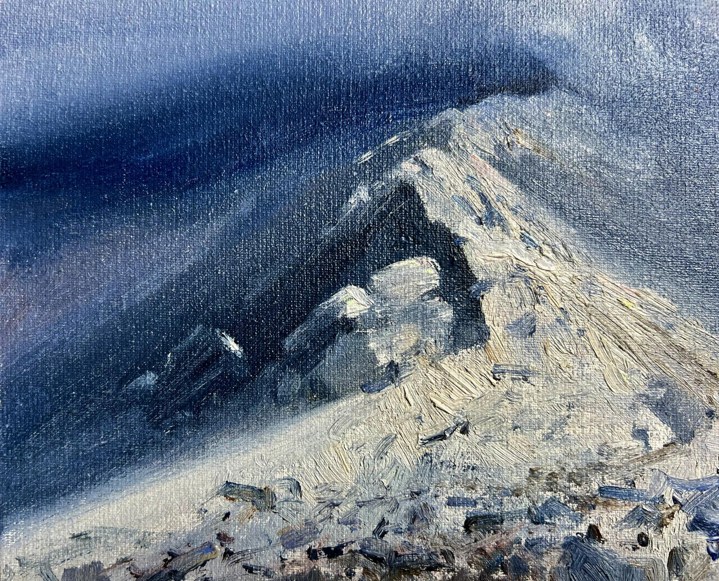 Oil painting Snow storm in the mountains by Tatyana Derdey