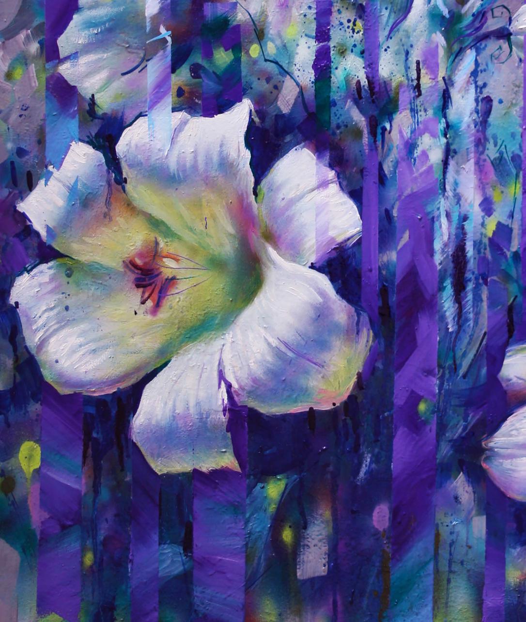 Oil painting White Morning by Alexander Dobrodiy with central white flower