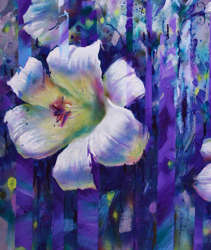 Oil painting White Morning by Alexander Dobrodiy with central white flower